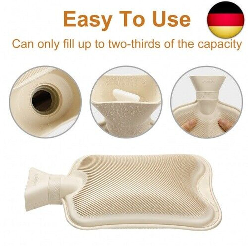 Homealexa Wärmflasche Mit Weichem Bezug 2L, Premium Naturkautschuk