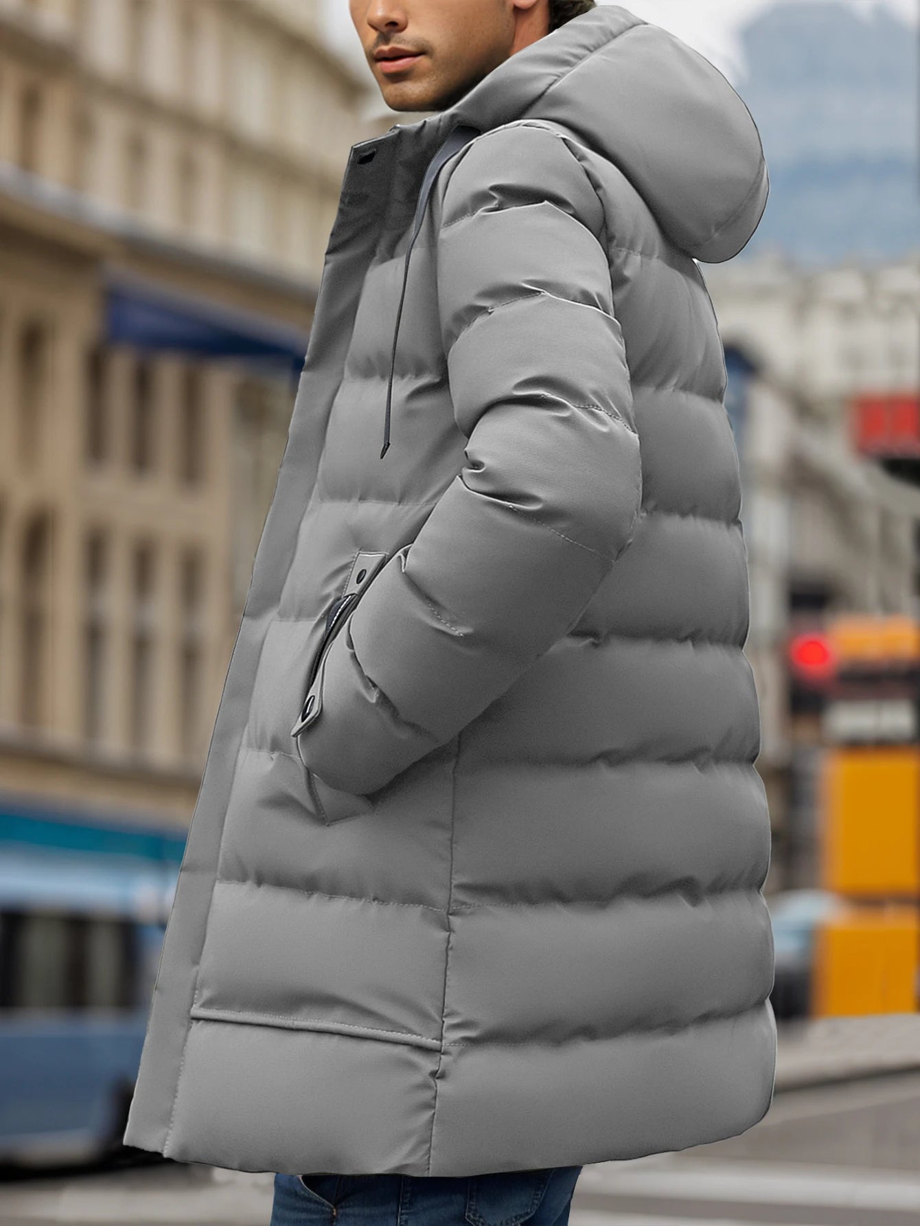Men'S Long Winter Coats Warm Water Resistant Puffy Hooded Windbreaker Insulated Thicken Jackets with Hood Strips down Jacket Men