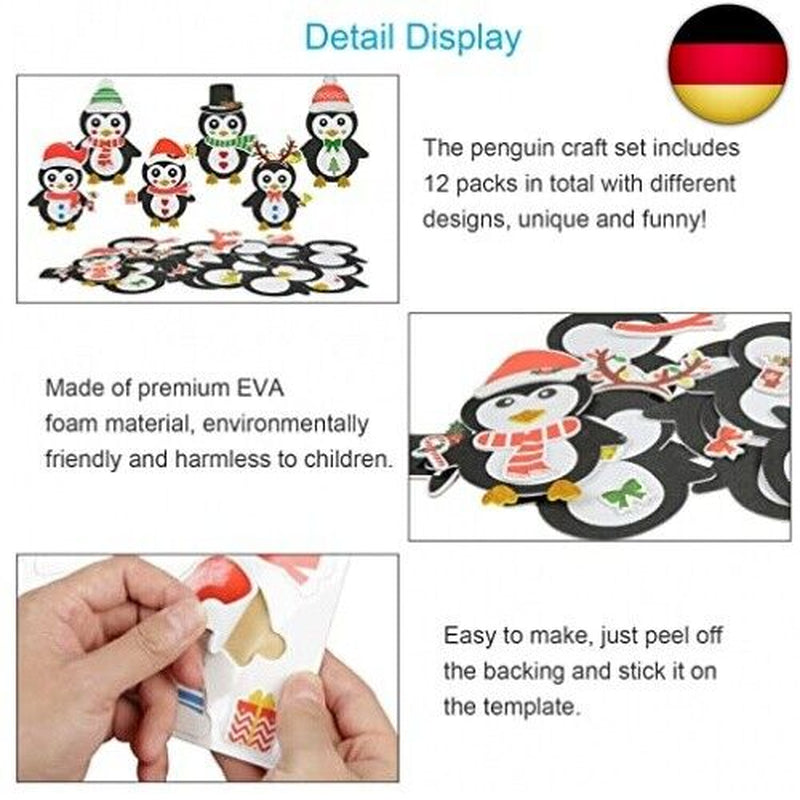 LAMEK 12 Pinguin Bastelsets Kinder Kreative Weihnachtsbast