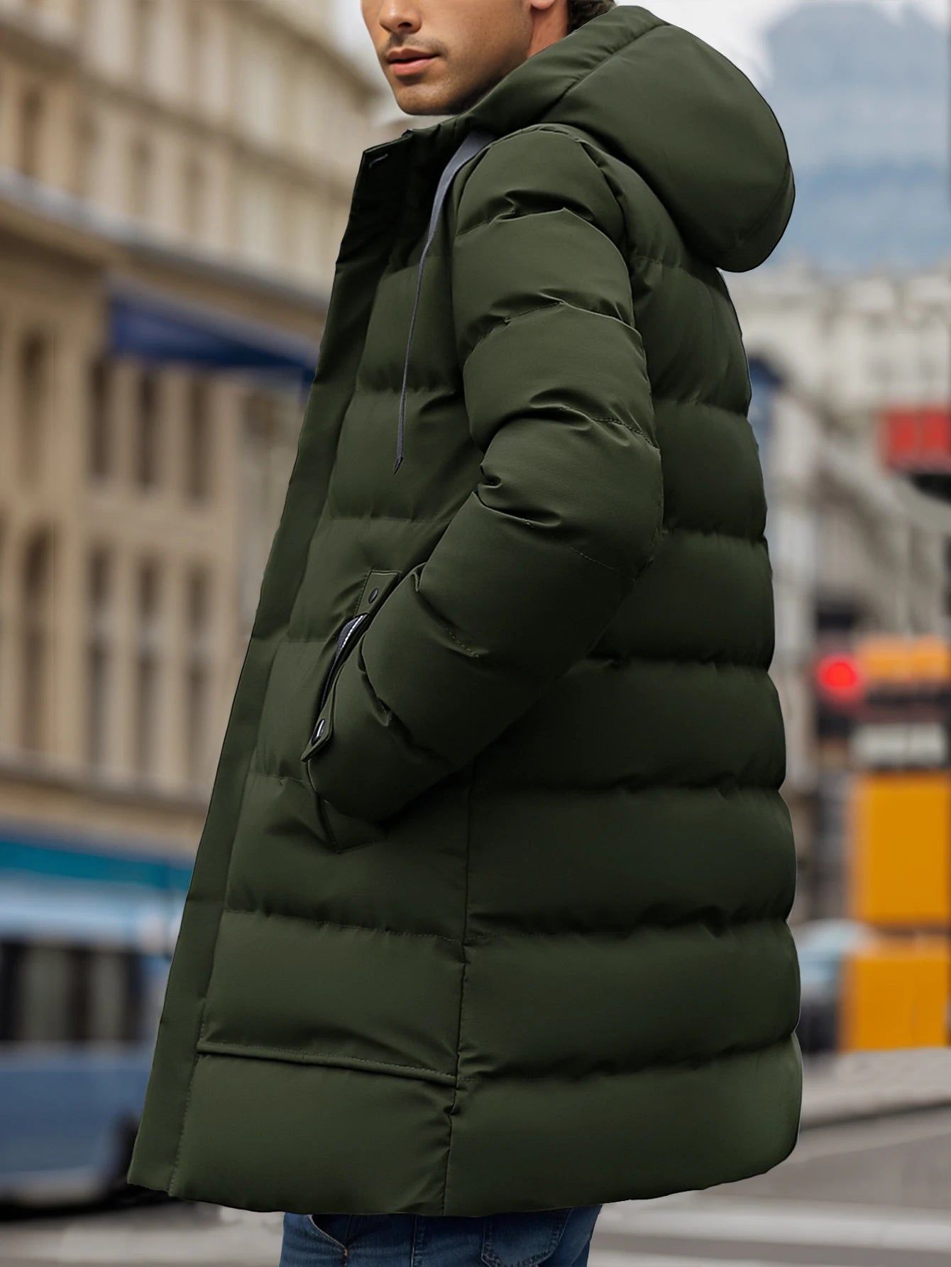 Men'S Long Winter Coats Warm Water Resistant Puffy Hooded Windbreaker Insulated Thicken Jackets with Hood Strips down Jacket Men